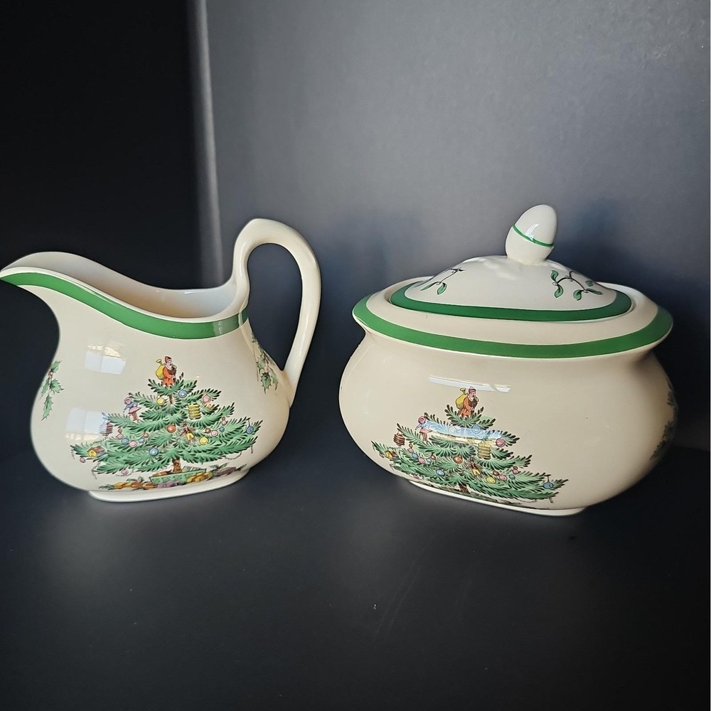 Spode Christmas Tree Sugar & Creamer Set - Festive Holiday Tableware